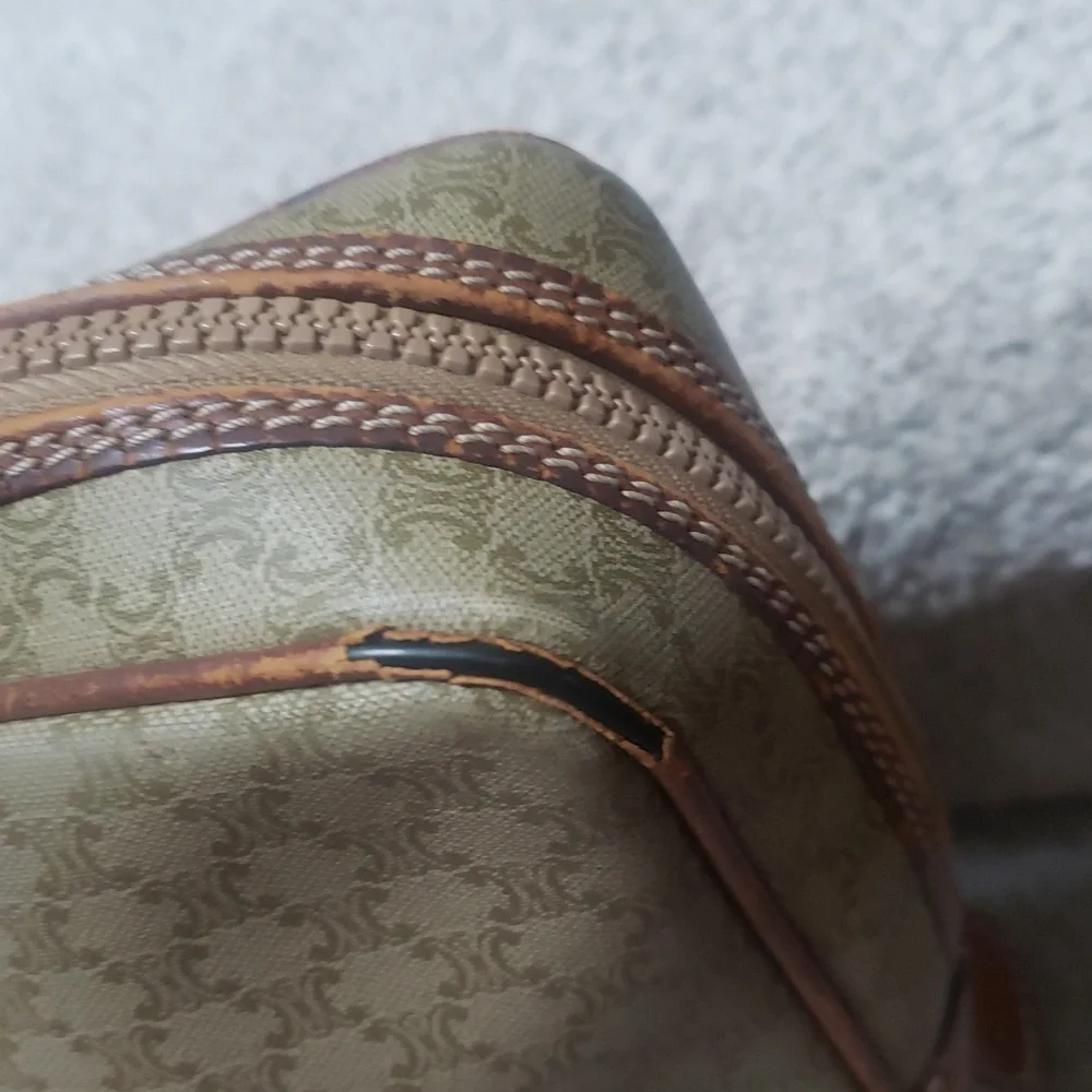 Celine Tan/Brown Leather/Coated Canvas Briefcase Document case Authentic Vintage